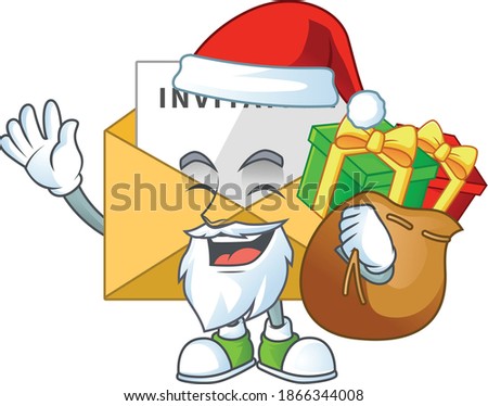 Santa invitation message Cartoon drawing design with sacks of gifts. Vector illustration