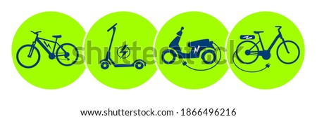 e-bike graphic with bicycle and scooter in vector quality.
