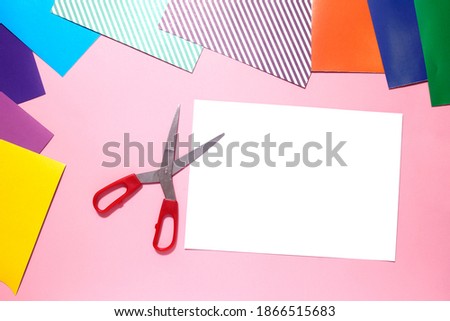 Step by step instruction. Making of a greeting card with colored paper hearts for Valentine's day. DIY concept. Step 1.