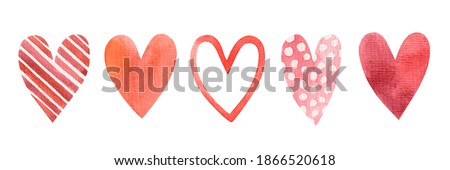 Set of hand drawn watercolor hearts isolated on white background. Symbol of love, holiday, valentine's day, mother's day, wedding.
