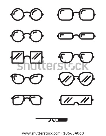 Eyeglasses black icons set