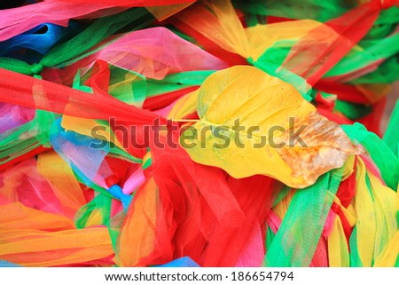 Pho or Bodhi leave with colourful cloth in the temple