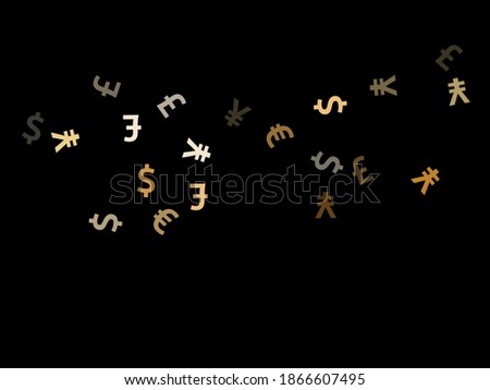 Euro dollar pound yen metallic icons flying currency vector background. Financial pattern. Currency pictograms british, japanese, european, american money exchange elements wallpaper.