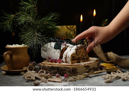 Christmas table decoration. Holidays background. Traditional  and simple