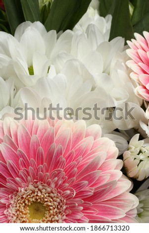 Bouquet of pink Gerbera and white Chrysanthemums