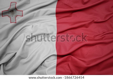waving colorful national flag of malta. macro shot