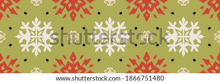 Christmas drawing with snowflakes. The Nordic style. Folk print with flakes. Scandinavian, Portuguese ornament. Spanish porcelain. Oriental damask. Ethnic motif. Ikat geometric folklore background. 