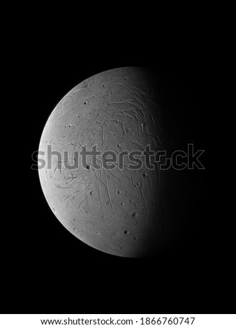 Planetary moon in space. Satellite of the planet on a black background.