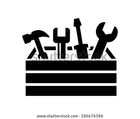 vector black toolbox with tools icon on white Royalty-Free Stock Photo #186676586