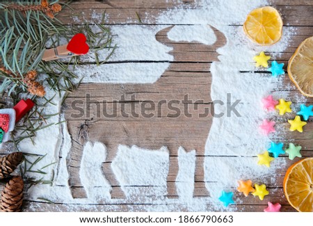 Bull silhouette on wood plank background