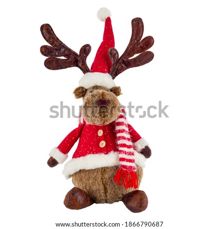 Christmas plush reindeer, isolated on white background, stock photography 