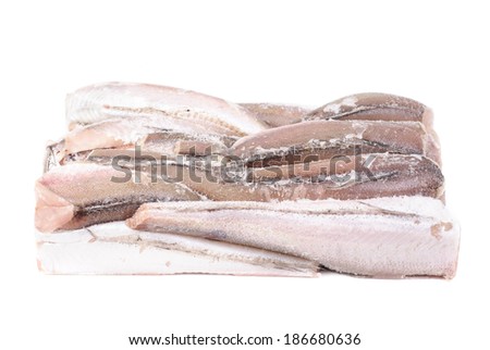 frozen fish hake isolation on white