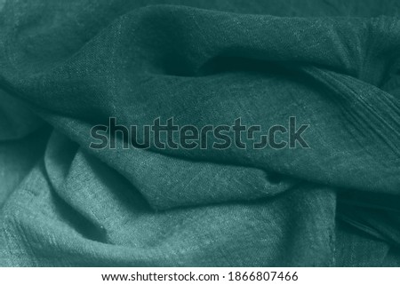 Tidewater green fabric texture. Tidewater colour textile background. Trendy colour 2021 year. Tidewater green background. Tidewater green color texture. Monochrome texture. Color 2021.