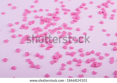 confetti, lots of little soft pink hearts on a white background. background for Valentine's day, mother's day and women's holidays