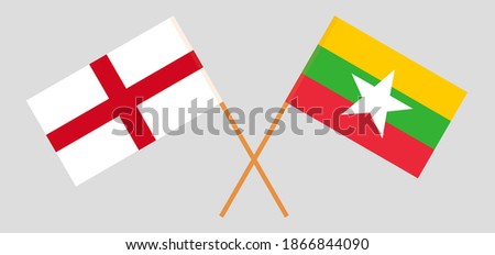 Crossed flags of England and Myanmar
