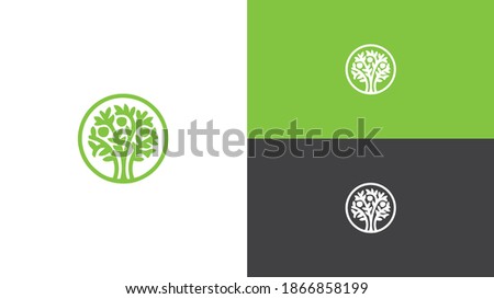 Tree in Circle Modern Logo Design. Green Tree for Company Logo