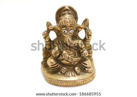 Golden Hindu God Ganesh Isolated on white background