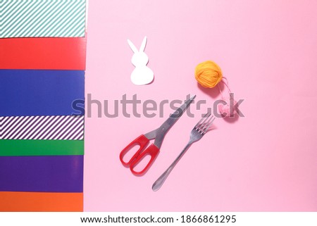 step by step instruction Easter Bunny garland. Cute bunny shapes with yarn pompom tails. diy concept of happy party. step 1