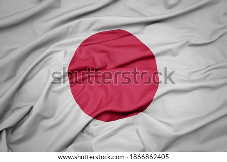 waving colorful national flag of japan. macro shot