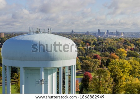 The St. Paul Skyline Behind the Highland Park Water Tower on a Beautiful Fall Day
