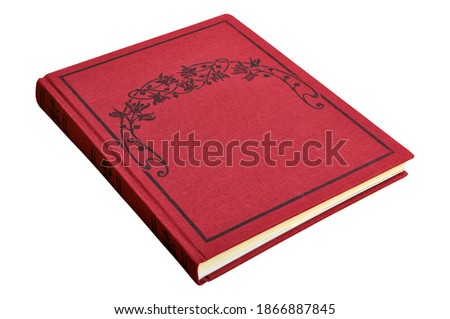 Textbook in red burgundy cloth hardcover closed case isolated on white background