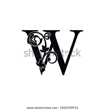 letter W. Vintage black flower ornament initial letters.  Alphabet. Logo vector 
