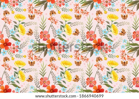 Colorful hand draw flowers seamless pattern for fabric textile wallpaper.