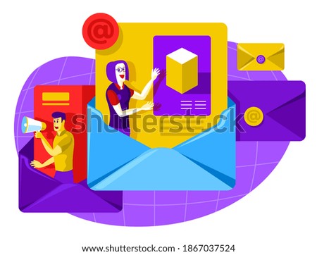 Email Marketing Illustration, A Strategy of Promotion and Advertisement via Email. This illustration can be use for website, landing page, web, app, and banner.