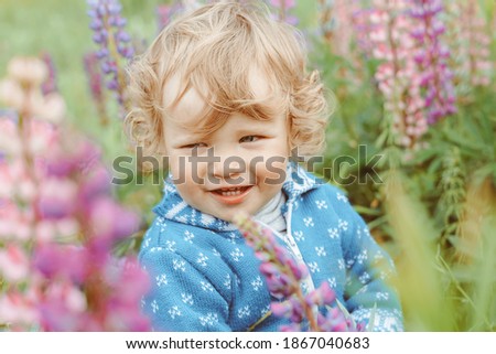 happy child playing among the grass on a summer day