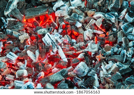 Hot coals left after burning wood. The concept of cooking outdoors