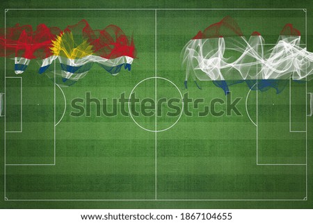 Kiribati vs Netherlands Soccer Match, national colors, national flags, soccer field, football game, Competition concept, Copy space