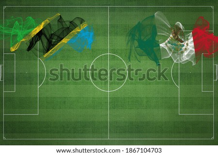 Tanzania vs Mexico Soccer Match, national colors, national flags, soccer field, football game, Competition concept, Copy space