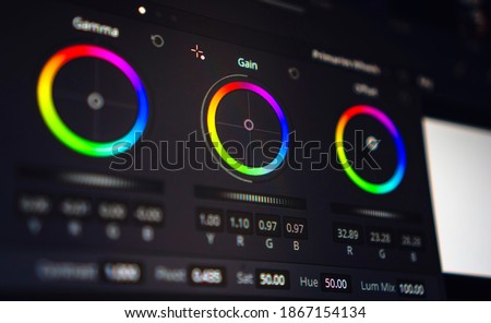Video editing, color correction software, close up of the screen. video editing concept.