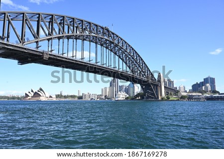 SYDNEY NSW AUSTRALIA OCTOBER 2019 THE SYDNEY HARBOUR BRIDGE IS AN ARCH BRIDGE WITH A SUSPENDED ROAD SURFACE LOCATED IN SYDNEY AUSTRALIA