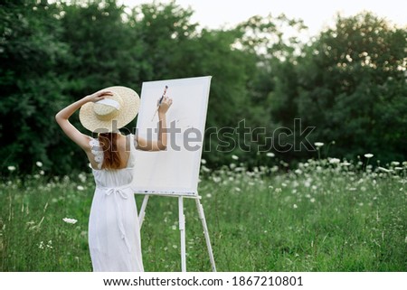 woman artist outdoors hobby leisure drawing
