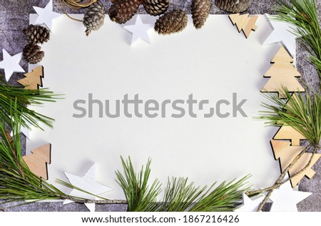 Decorative Christmas border background, space for text or idea on embossed paper. Merry Christmas and Happy New Year