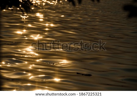 Light reflections on the water surface in the evening