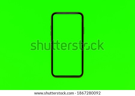 Smartphone with green mockup isolated on grey background.