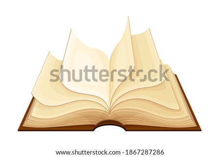 Open Old Book in Hard Cover with Yellowish Pages Vector Illustration
