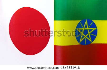 fragments of the national flags of Japan and Ethiopia close-up