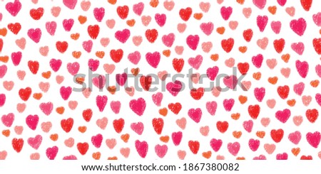 Hand drawn vector seamless heart pattern - red, pink, orange hearts