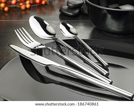shot of fine cutlery on elegant background. Royalty-Free Stock Photo #186740861