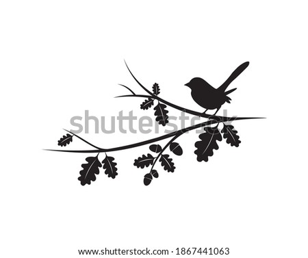 Bird Silhouette on Branch Vector. Wall Decals, wall artwork, Art Decoration. Birds Silhouette on tree isolated on white background