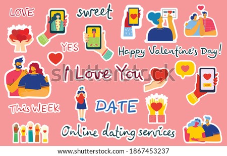 Vector Valentine illustration cards in a flat style of happy couples in love