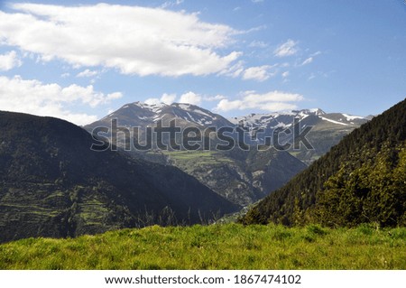 Idyllic picture. Mountain range with snow-capped peaks. Principality of Andorra.