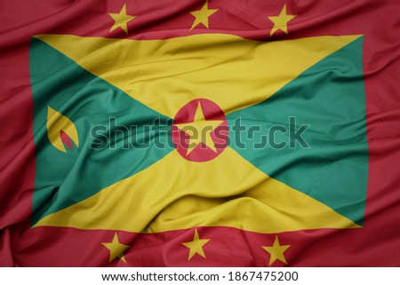 waving colorful national flag of grenada. macro shot