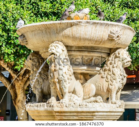 The famous fountain with the lions in Heraklion on Crete island 