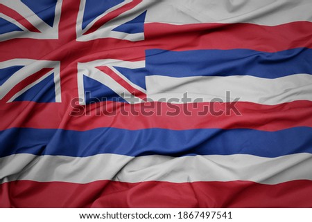 waving colorful flag of hawaii state. macro shot