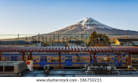 Mount Fujiyama from Kawaguchiko station in the morning