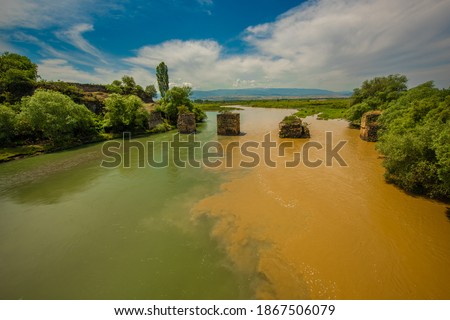 Yesilirmak river where turbid water and clear water meet Royalty-Free Stock Photo #1867506079